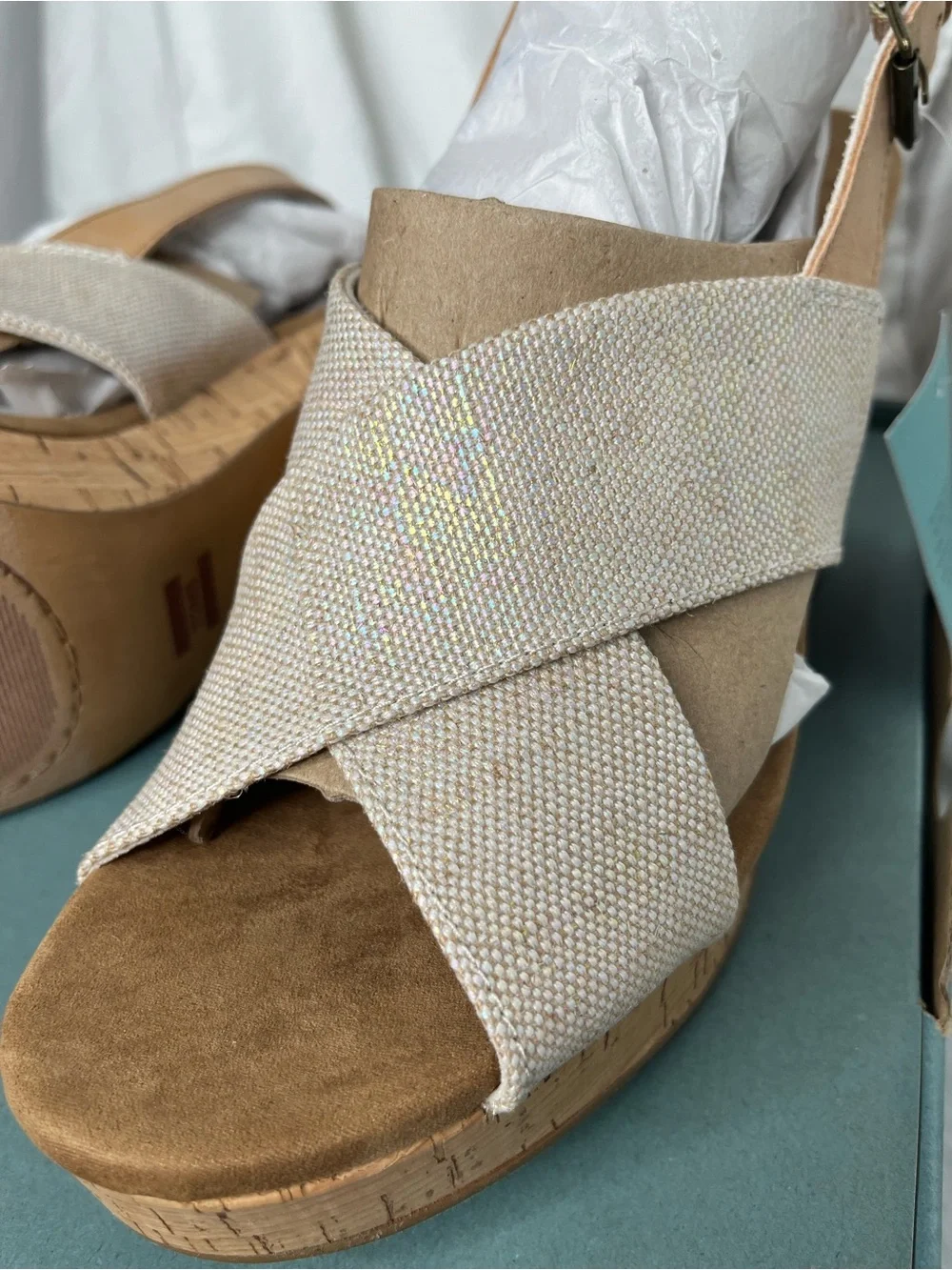 Toms Beige Cork Platform Wedge Sandals - Picture 3 of 8